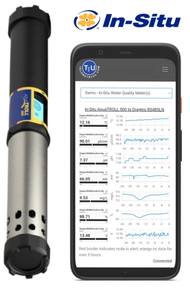 Dashboard showing In-Situ AquaTROLL 500 water data on phone