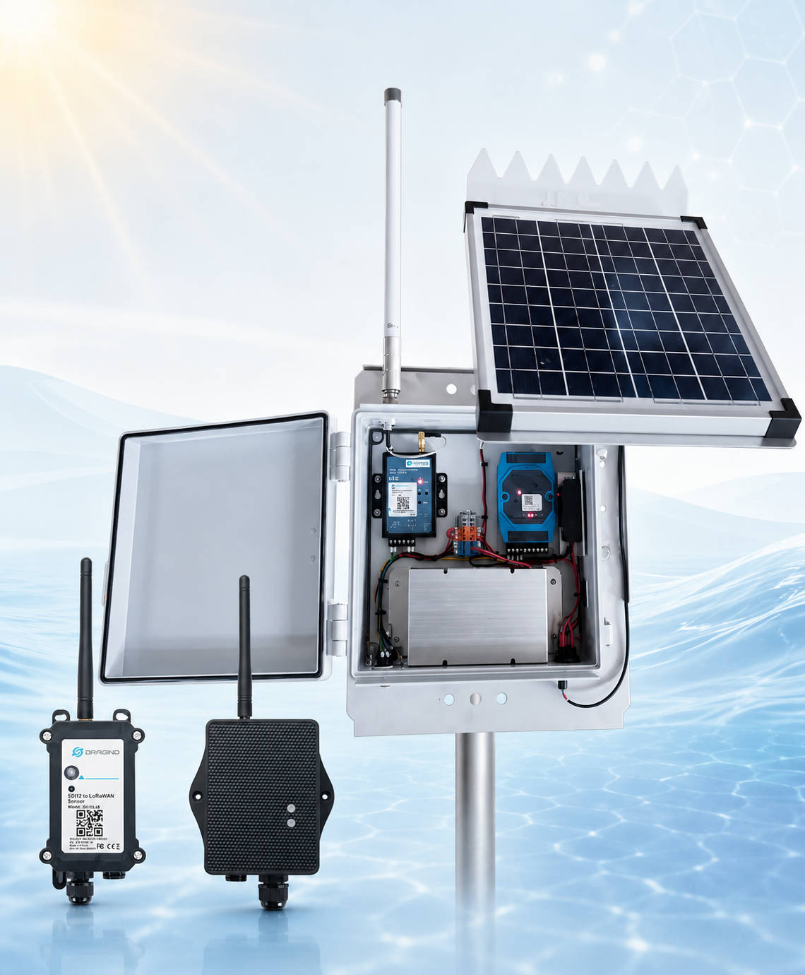 Compact interface nodes and a larger solar-powered telemetry enclosure for oceanographic instrument monitoring