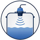 Radar water level sensor mounted above a tank measuring the water surface