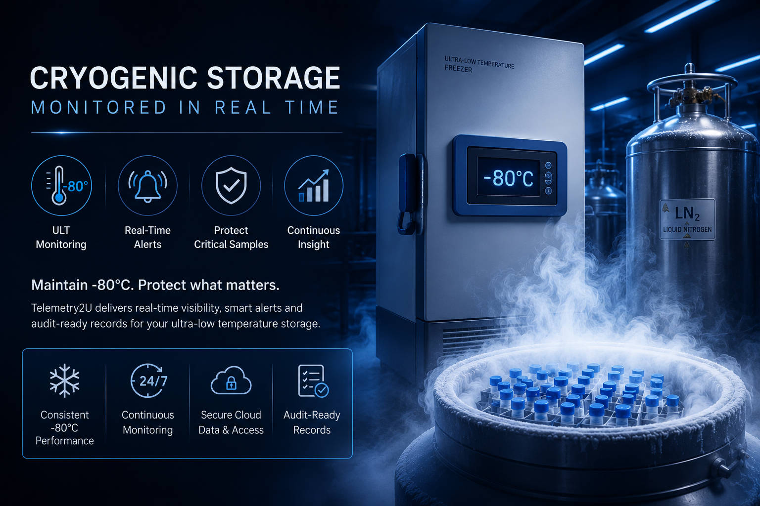 Ultra-low freezer monitoring system for -80 degree laboratory and healthcare sample storage
