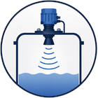 Ultrasonic water level sensor mounted above a tank measuring the water surface
