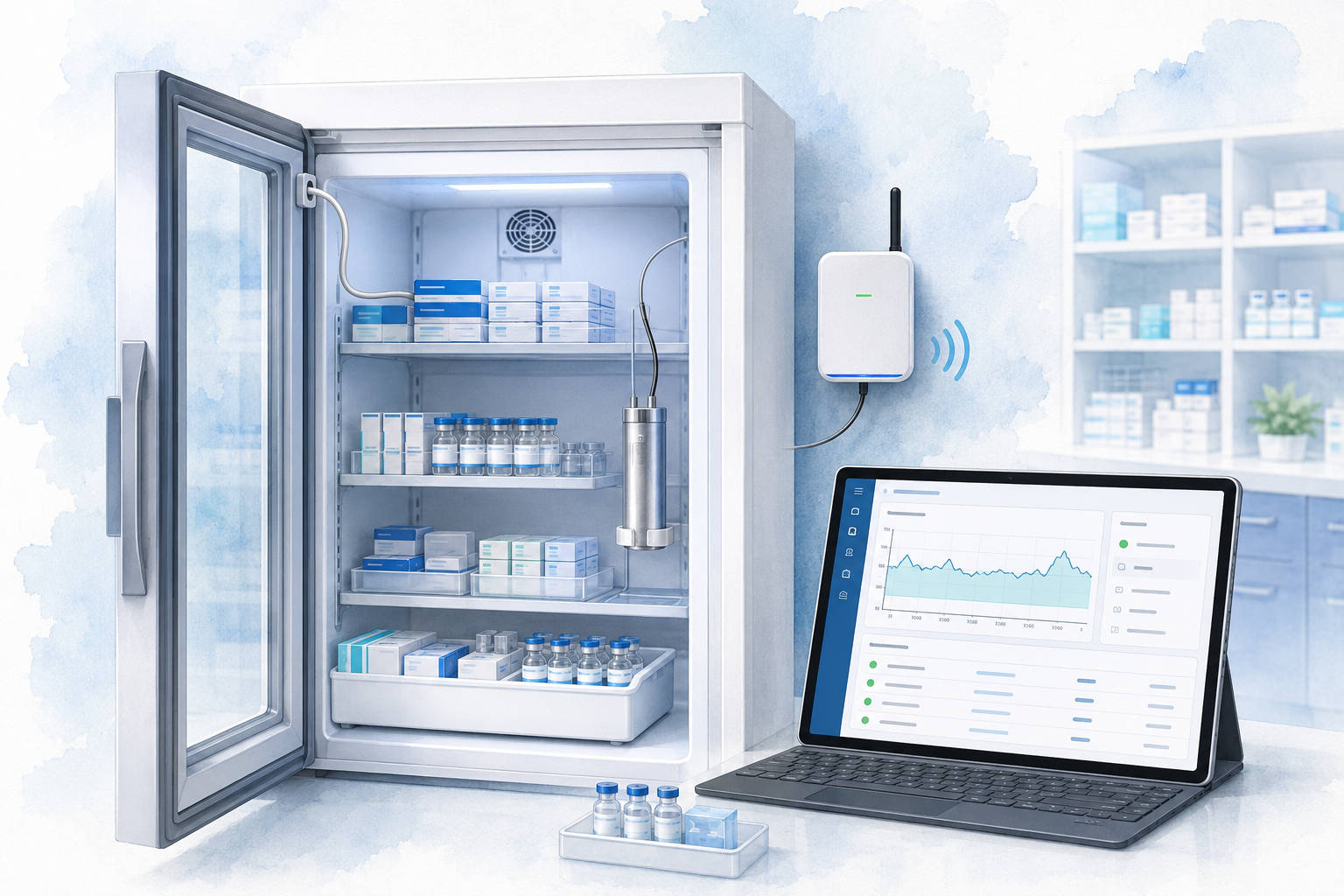 Vaccine fridge and pharmacy temperature monitoring system