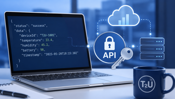 Secure API integration represented by a laptop, cloud connection and API key