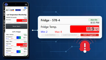 On-call user reviewing a Telemetry2U temperature alert and shared alarm controller on a smartphone