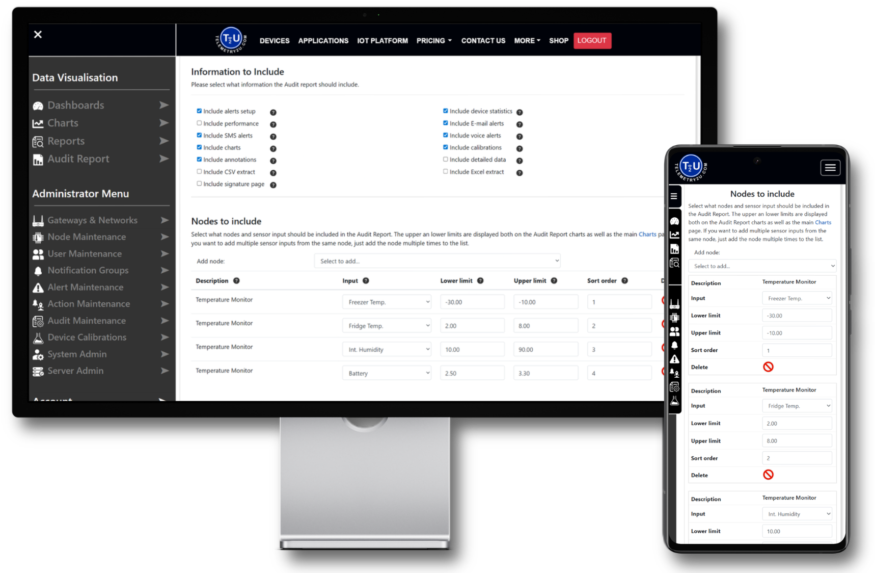 Audit report configuration page displayed on desktop and mobile devices